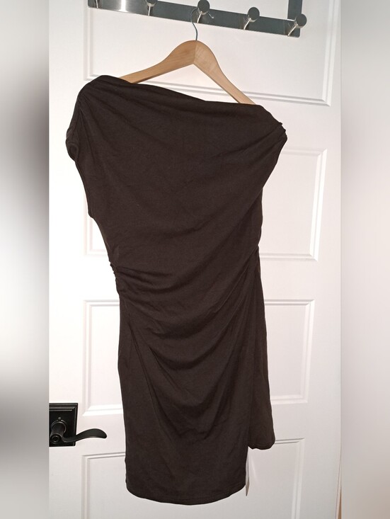 OGL Dresses & Skirts - OGL Chocolate Brown Asymmetrical Ruched One-Shoulder Dress